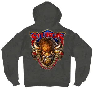 2024 Sturgis Buffalo Charcoal Motorcycle Rally Zip Up Hoodie SPB4104