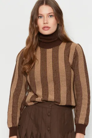 70s Chocolate Striped Turtleneck S