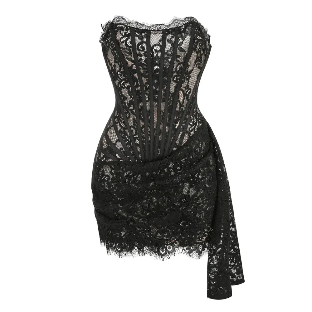 A&A Luxe Chic Sexy Strapless Lace Mini Gown Dress