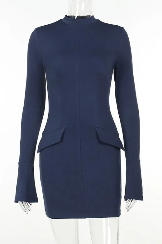 Adrian Long Sleeve Bodycon Mini Dress - Navy Blue