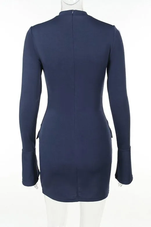 Adrian Long Sleeve Bodycon Mini Dress - Navy Blue