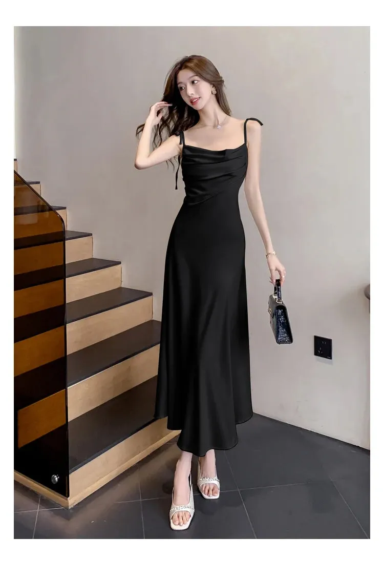 Aiertu Sleeveless Solid Chic Women Summer Dress Spaghetti Strap Satin Bodycon Elegant Midi Party Vestidos Female Long Clothes New Robe