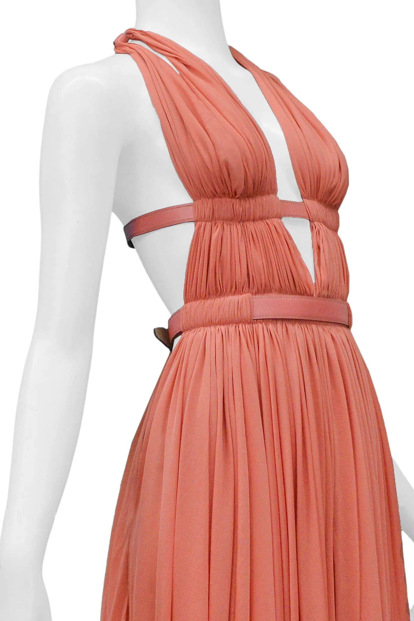 ALAIA CORAL HALTER BONDAGE DRESS WITH LEATHER STRAPS 1991