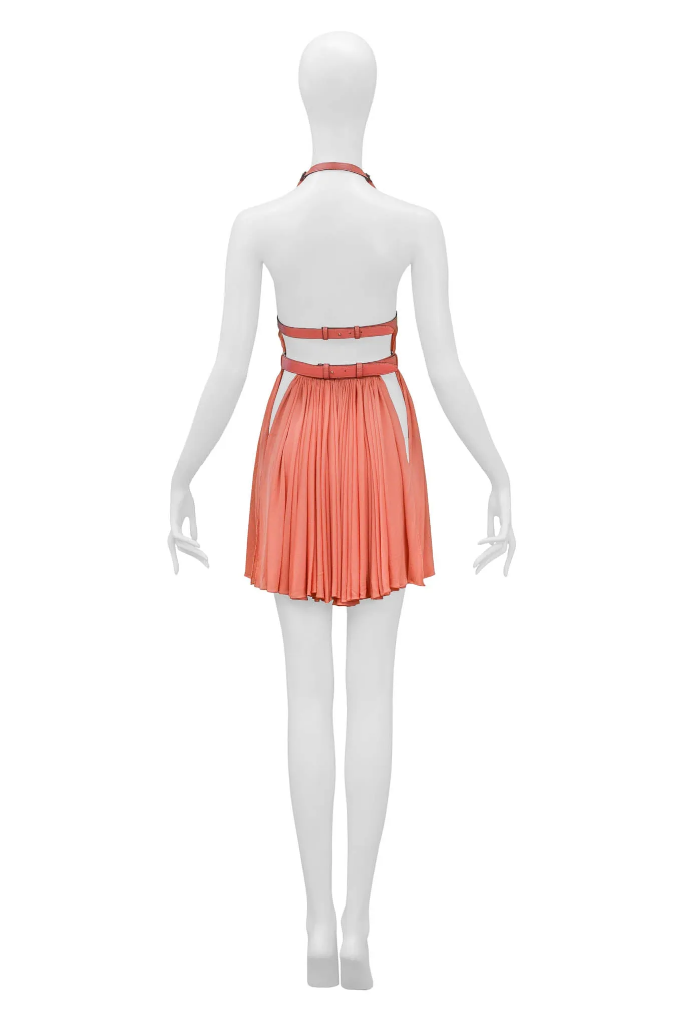 ALAIA CORAL HALTER BONDAGE DRESS WITH LEATHER STRAPS 1991