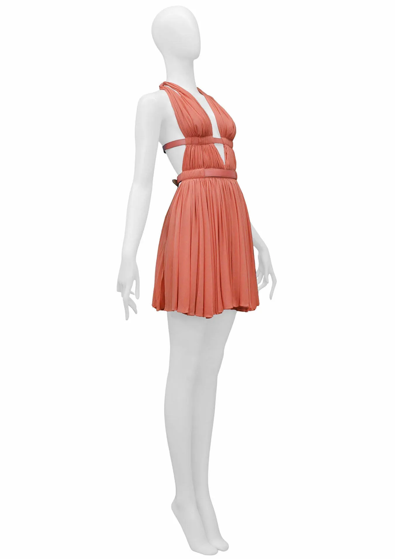 ALAIA CORAL HALTER BONDAGE DRESS WITH LEATHER STRAPS 1991