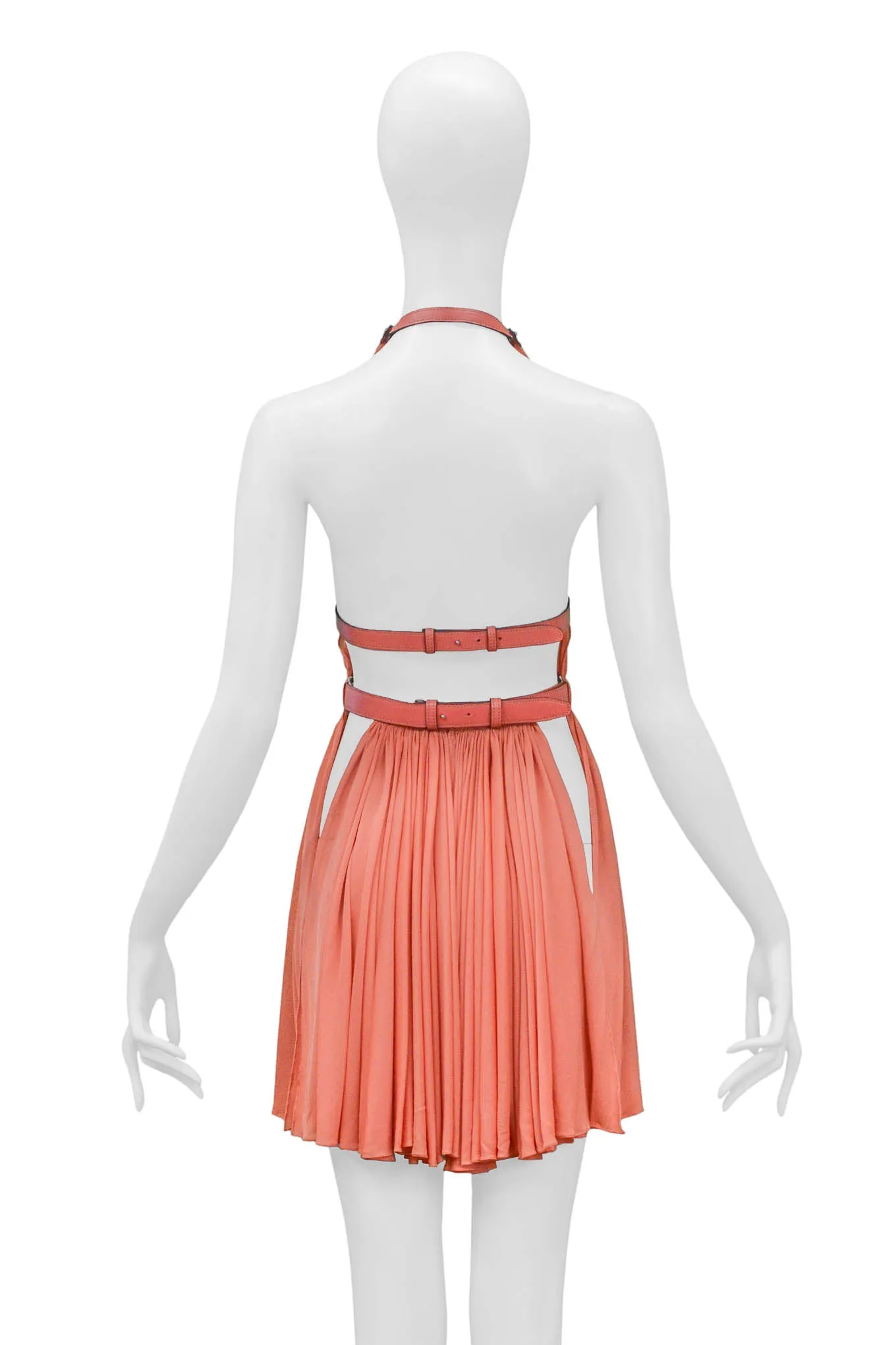 ALAIA CORAL HALTER BONDAGE DRESS WITH LEATHER STRAPS 1991