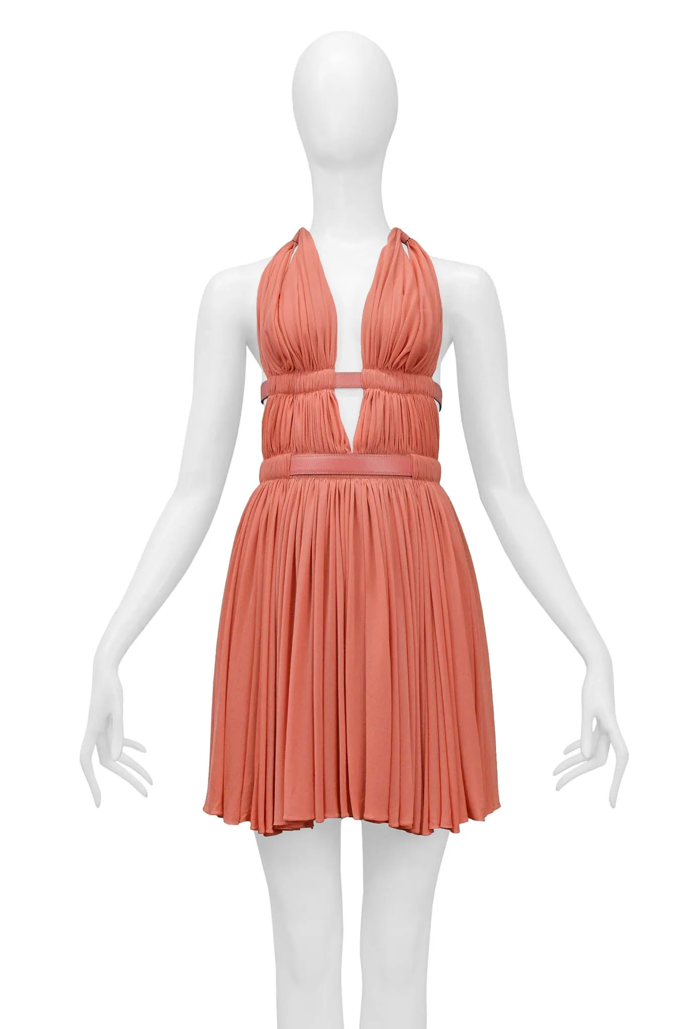 ALAIA CORAL HALTER BONDAGE DRESS WITH LEATHER STRAPS 1991