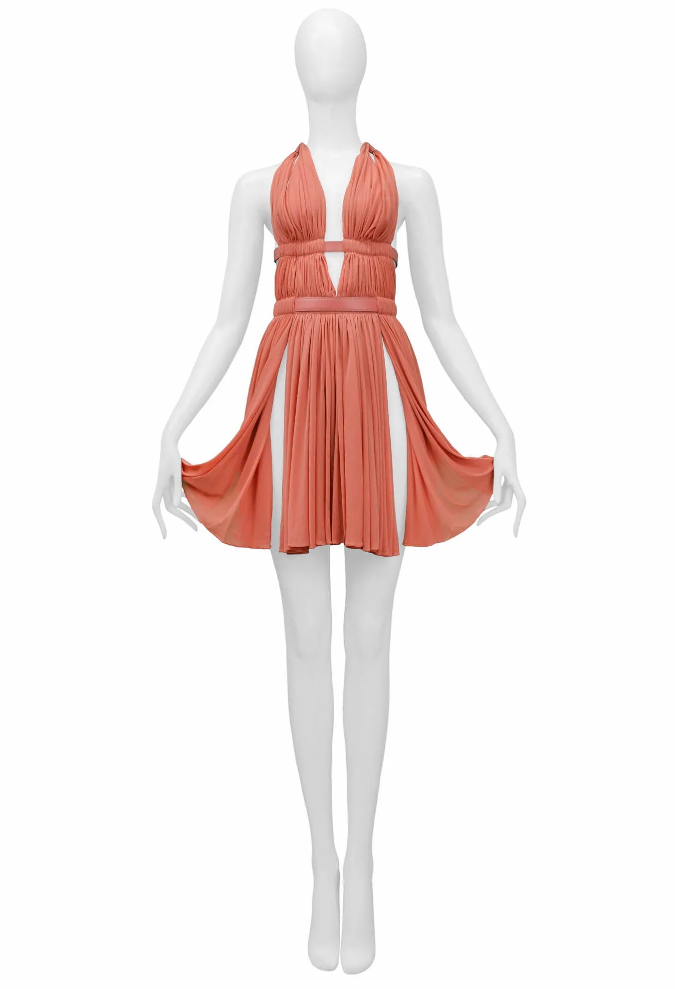 ALAIA CORAL HALTER BONDAGE DRESS WITH LEATHER STRAPS 1991