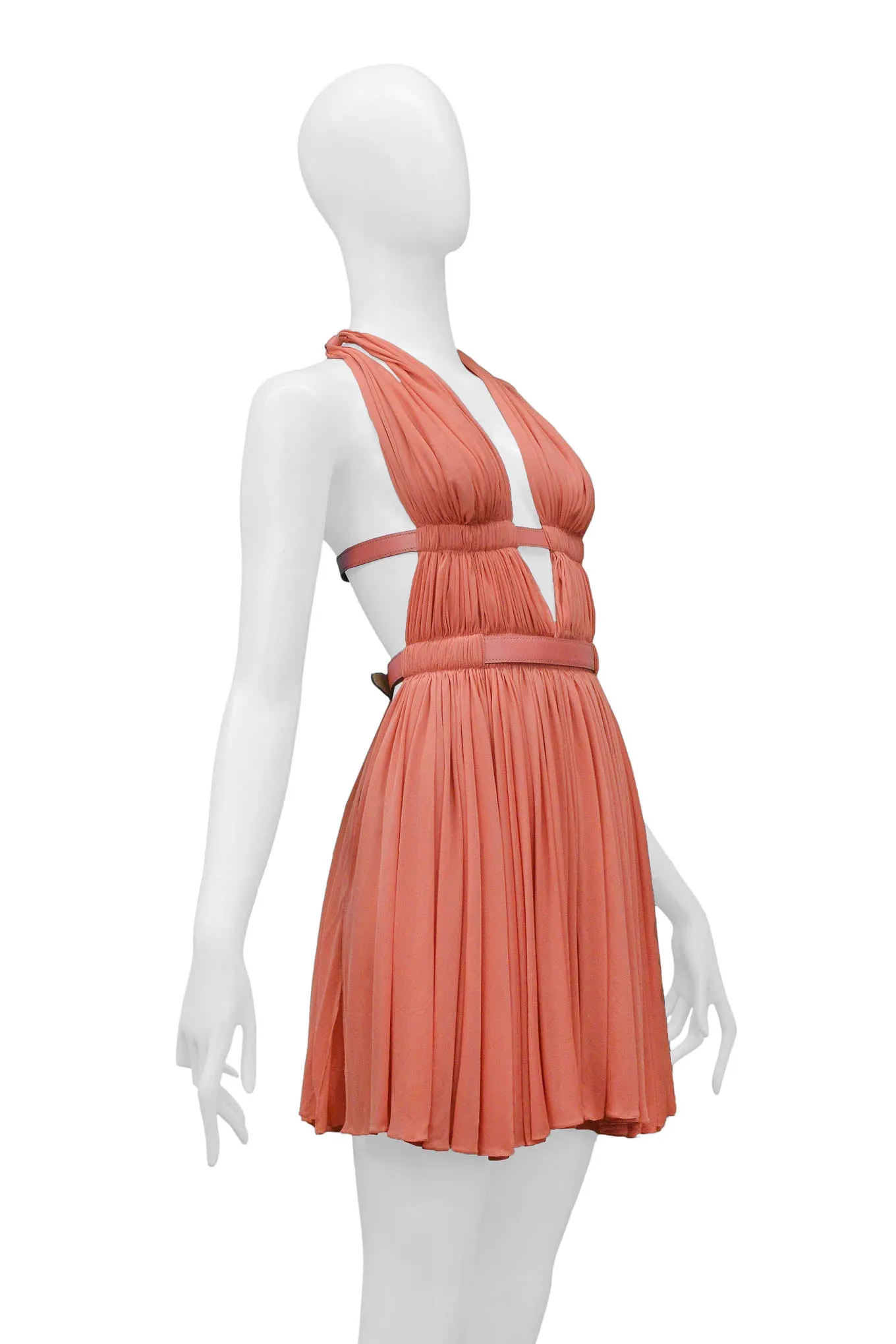 ALAIA CORAL HALTER BONDAGE DRESS WITH LEATHER STRAPS 1991