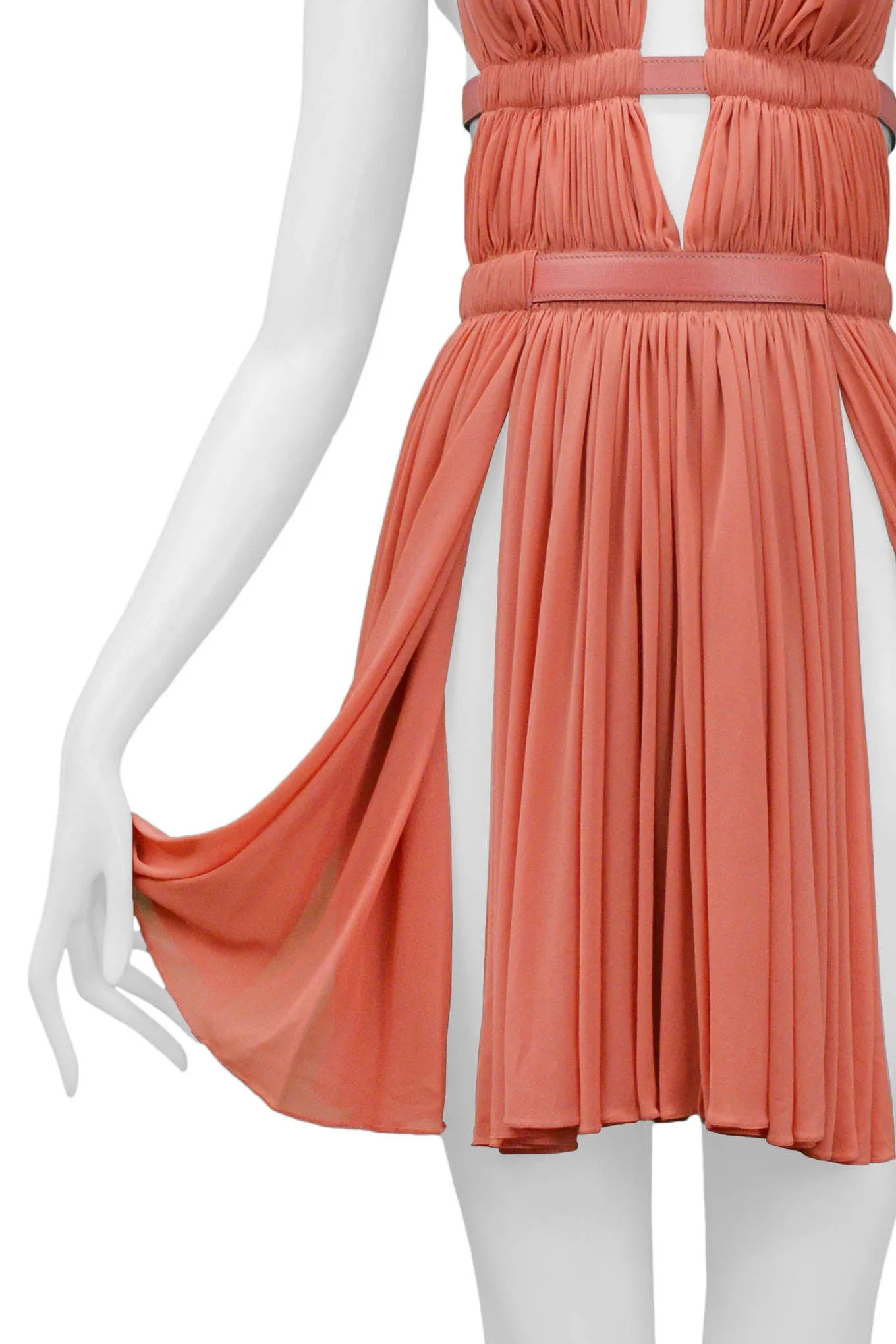 ALAIA CORAL HALTER BONDAGE DRESS WITH LEATHER STRAPS 1991