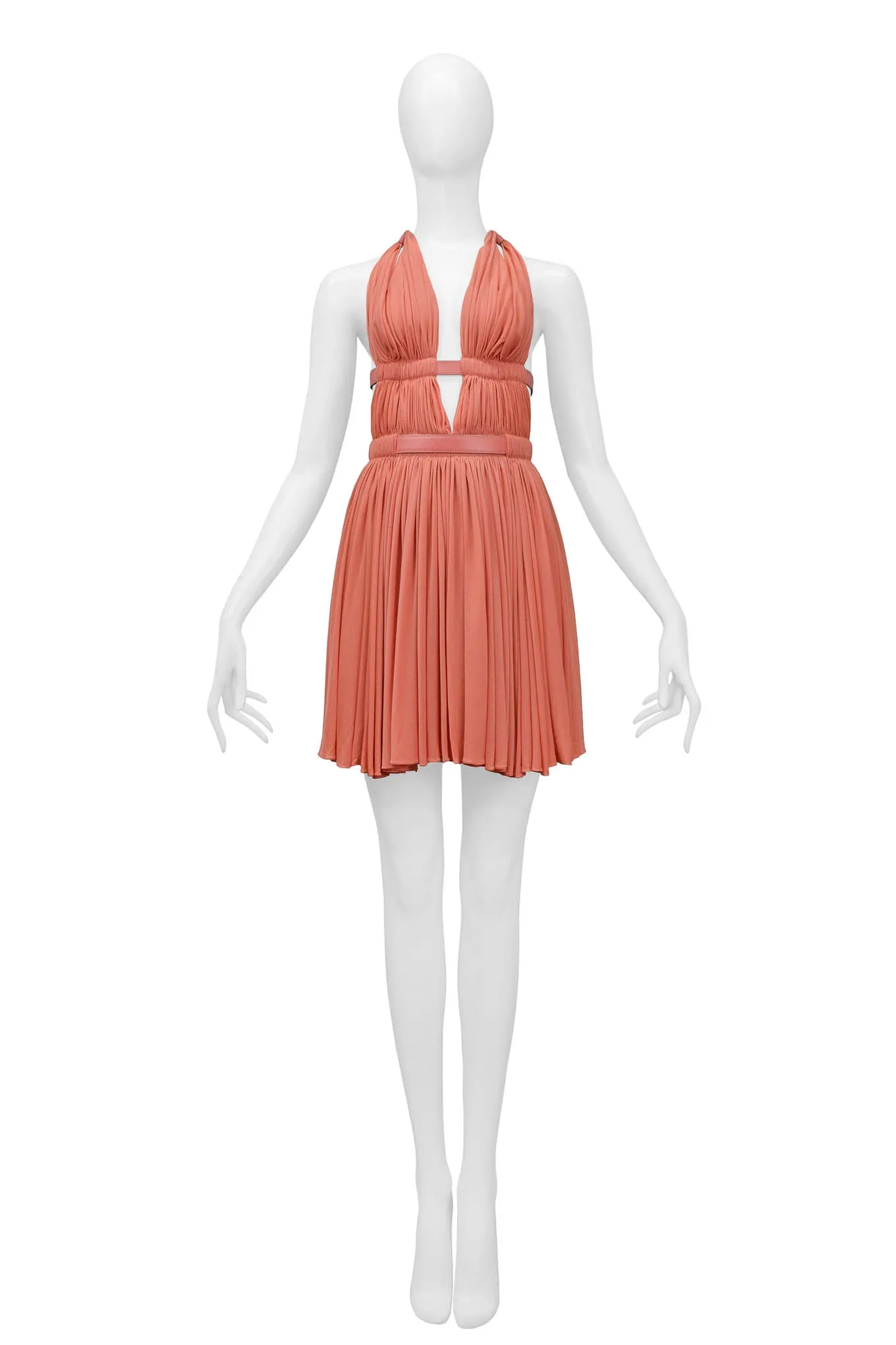 ALAIA CORAL HALTER BONDAGE DRESS WITH LEATHER STRAPS 1991