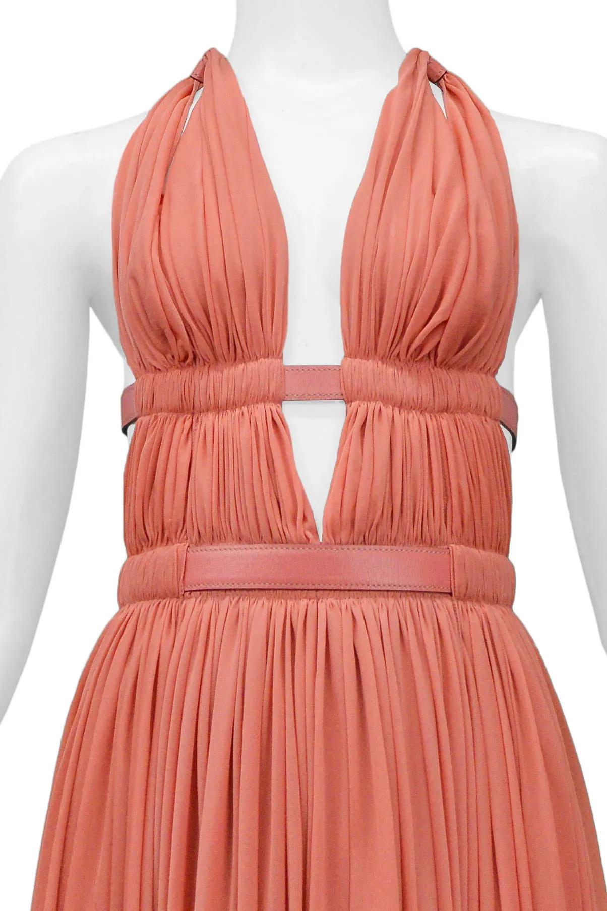 ALAIA CORAL HALTER BONDAGE DRESS WITH LEATHER STRAPS 1991