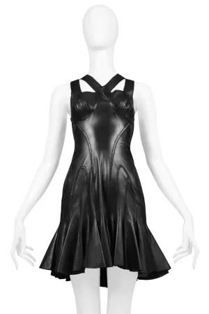 ALEXANDER MCQUEEN BLACK LEATHER BONDAGE DRESS 2004