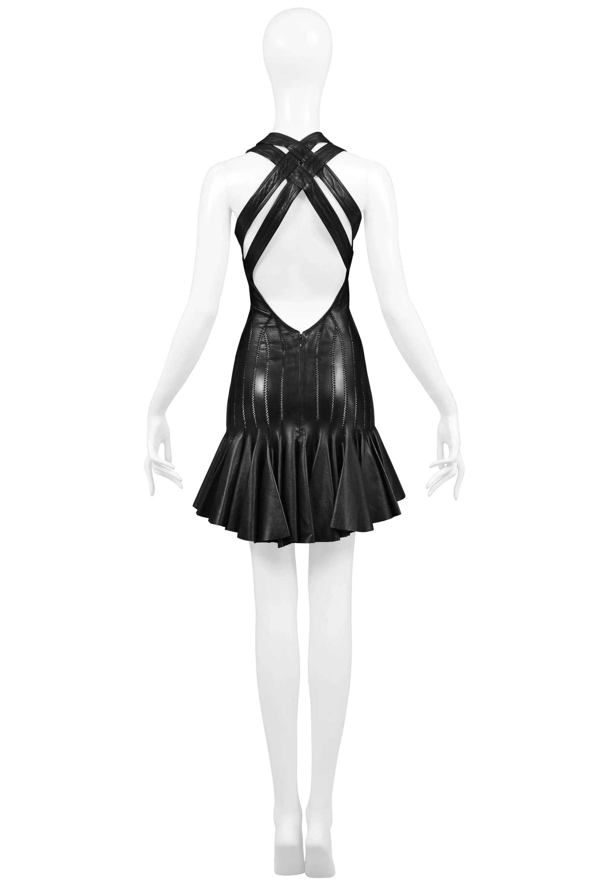 ALEXANDER MCQUEEN BLACK LEATHER BONDAGE DRESS 2004