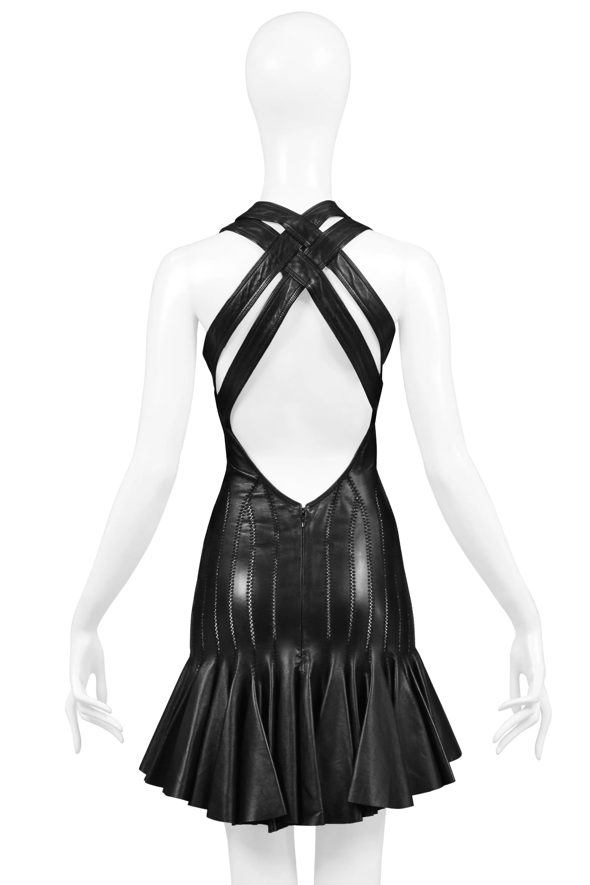 ALEXANDER MCQUEEN BLACK LEATHER BONDAGE DRESS 2004