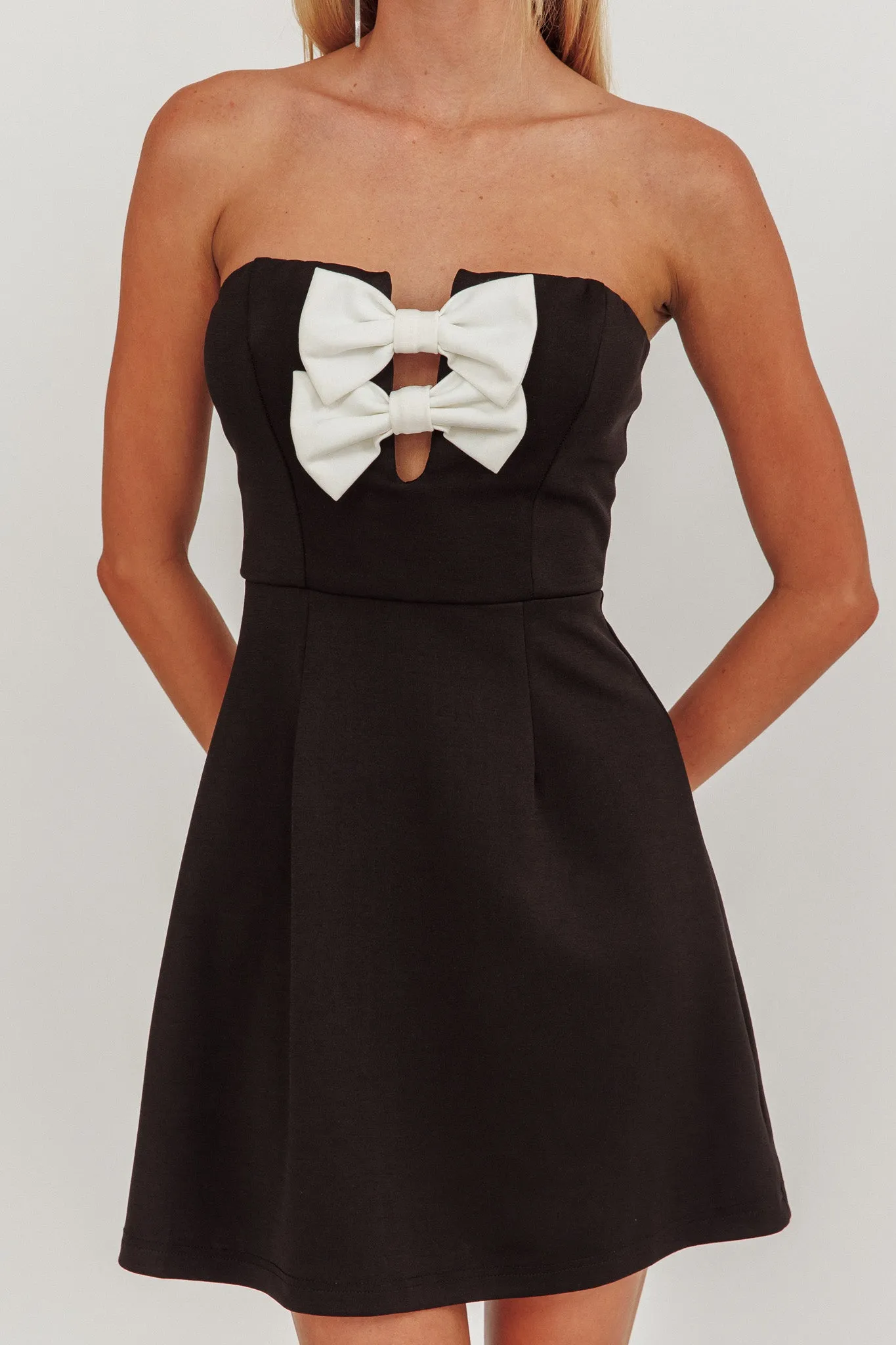 All For You Bow Strapless Mini Dress Black