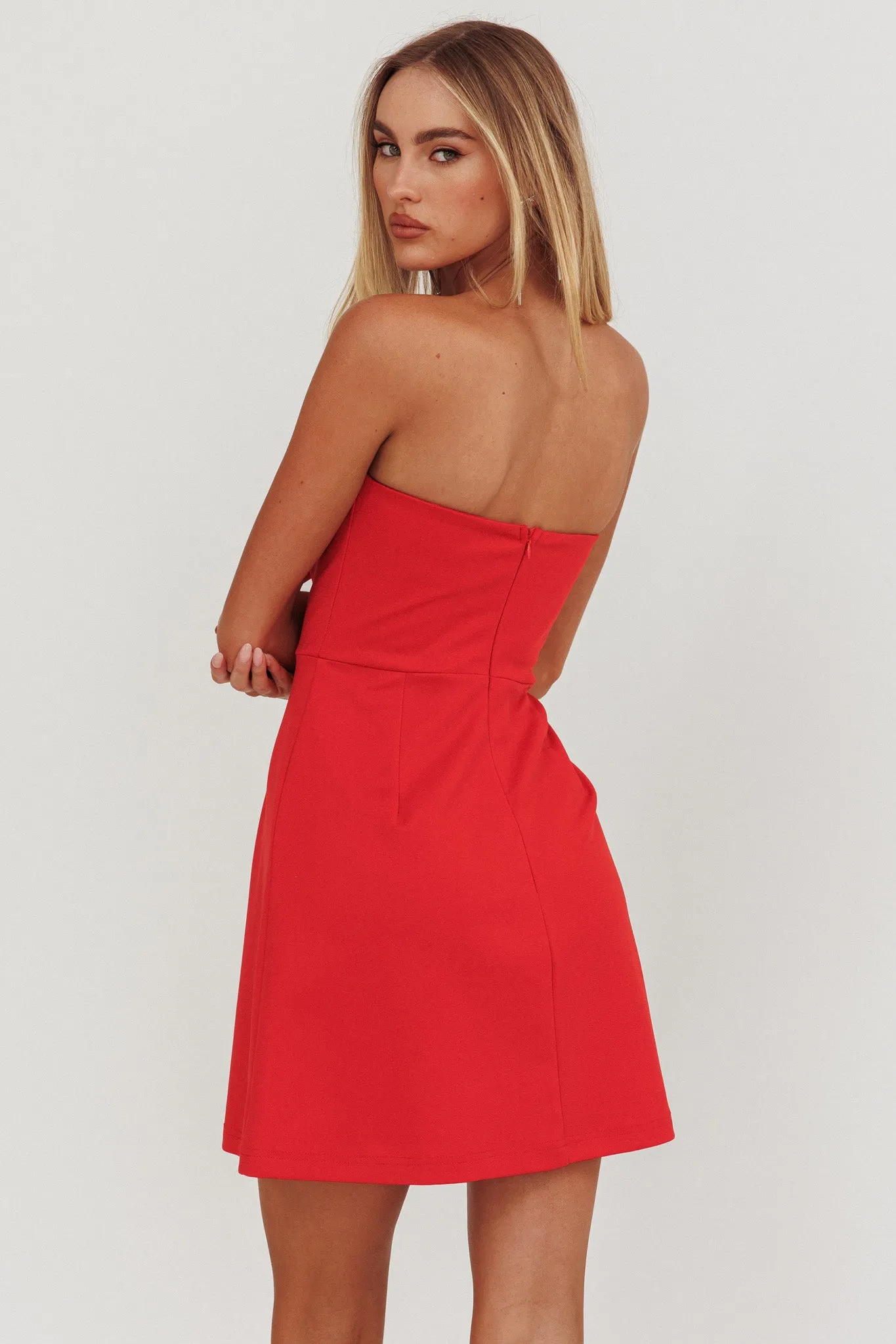 All For You Bow Strapless Mini Dress Red