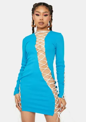 Aqua Future Groove Lace Up Bodycon Dress