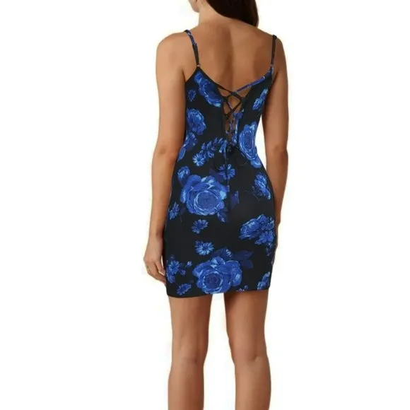 ASOS Floral Print Lace Up Back Spaghetti Straps Bodycon Mini Dress