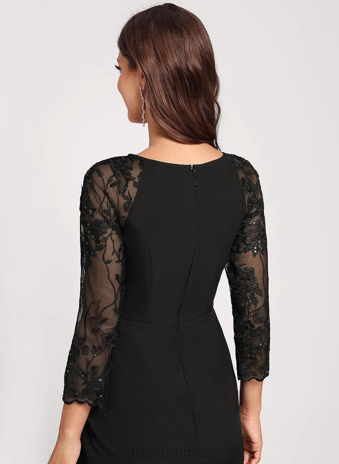 Asymmetrical Crepe Stretch Sequins Pat With Lace Bodycon Neck Scoop Dress Cascading Cocktail Club Dresses Ruffles