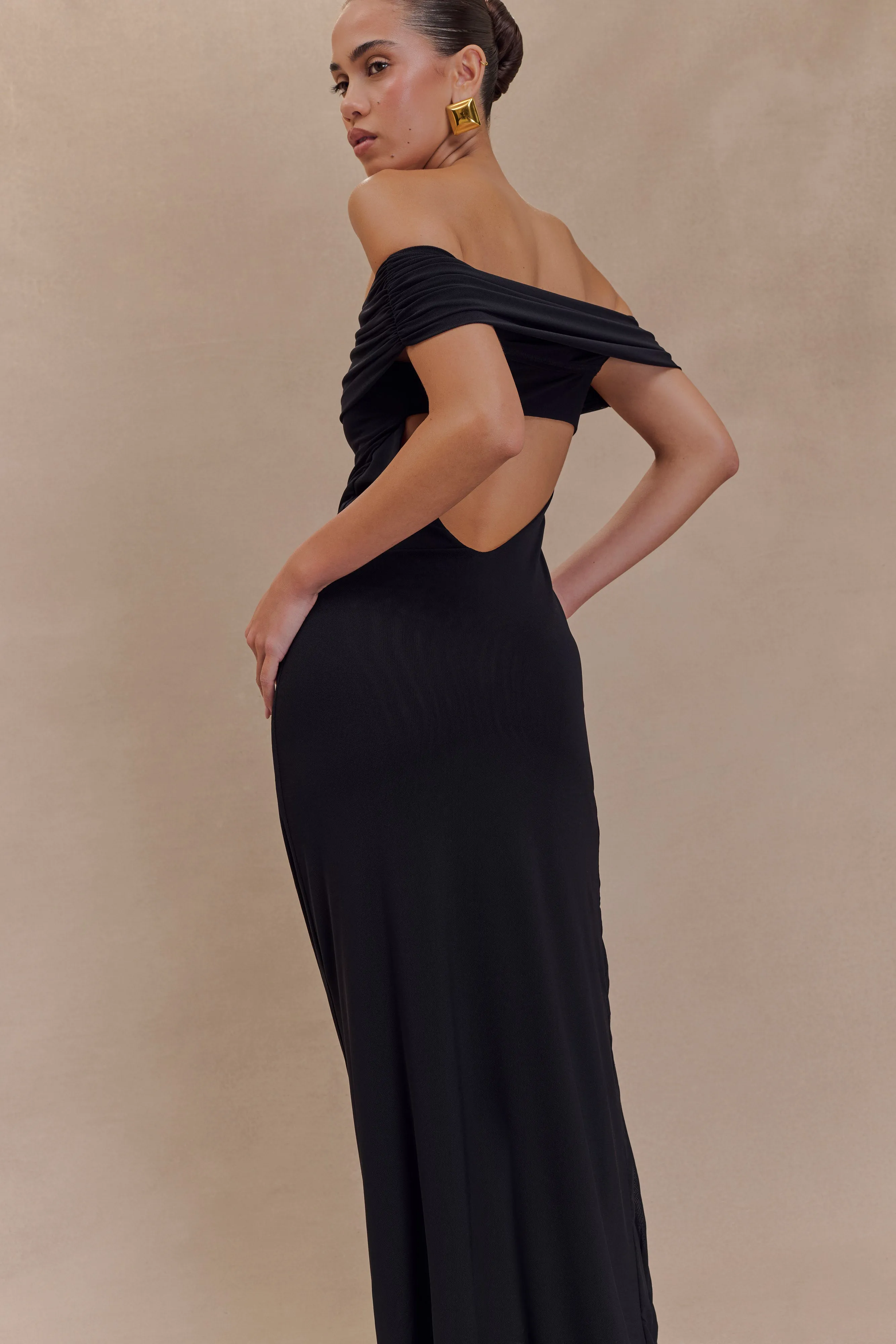 Audrey Off Shoulder Mesh Maxi Dress - Black