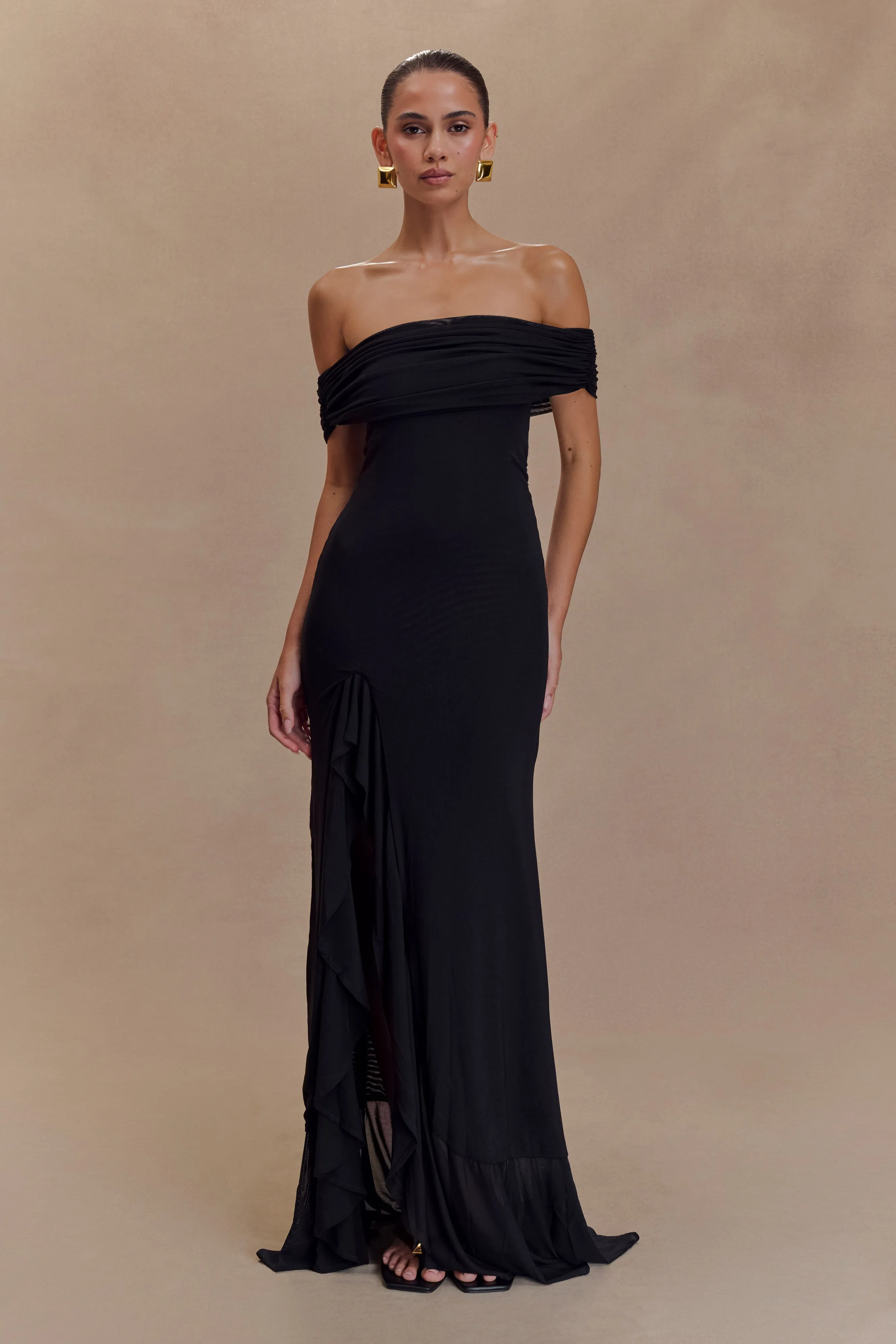 Audrey Off Shoulder Mesh Maxi Dress - Black