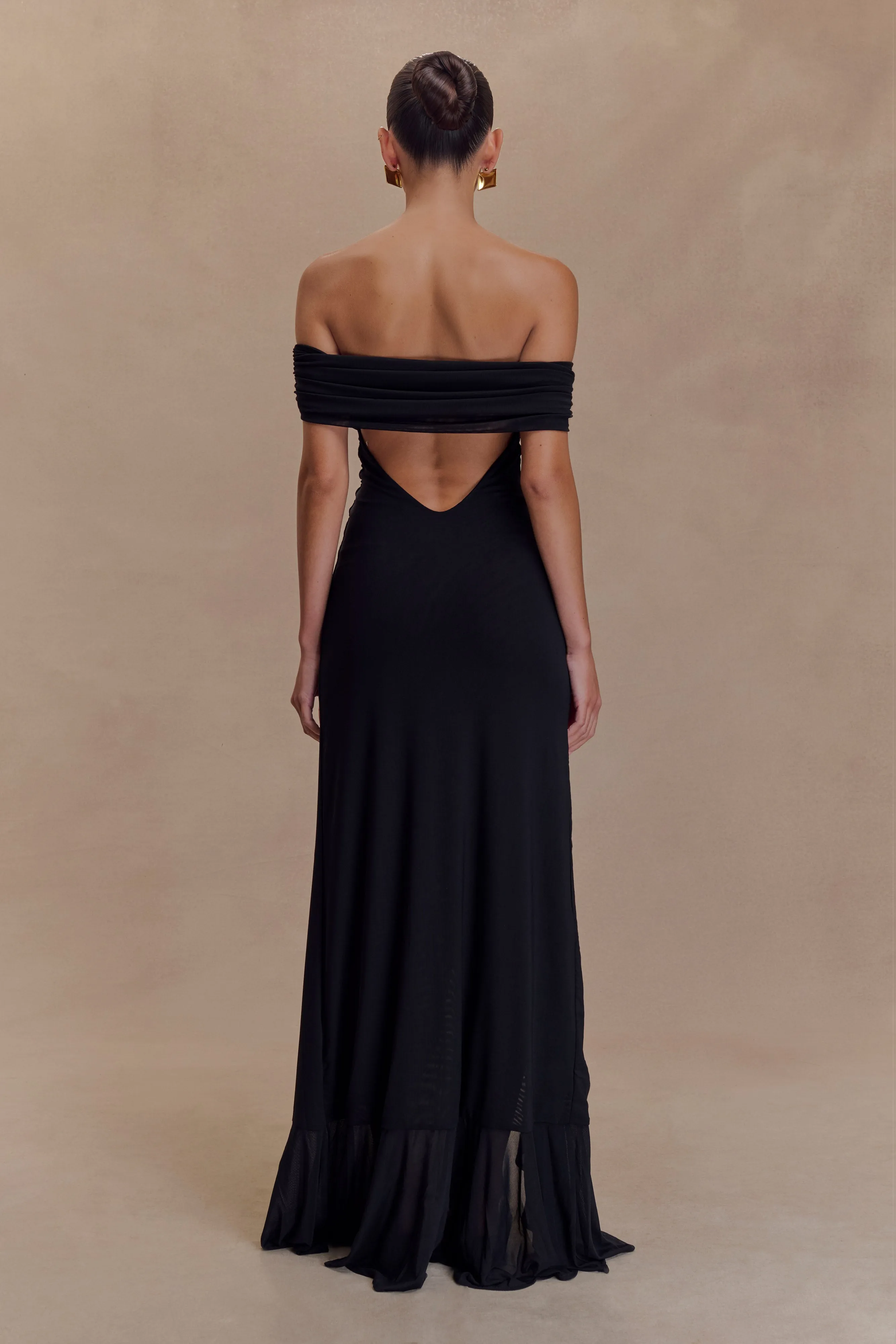 Audrey Off Shoulder Mesh Maxi Dress - Black