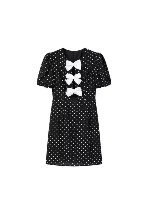 ’Ava‘ Bow-Accented Polka Dot Short-Sleeve Mini Dress