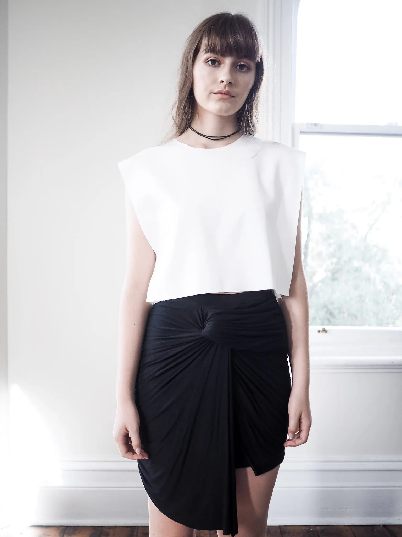 Avery Knot Detail Jersey Skirt-Black