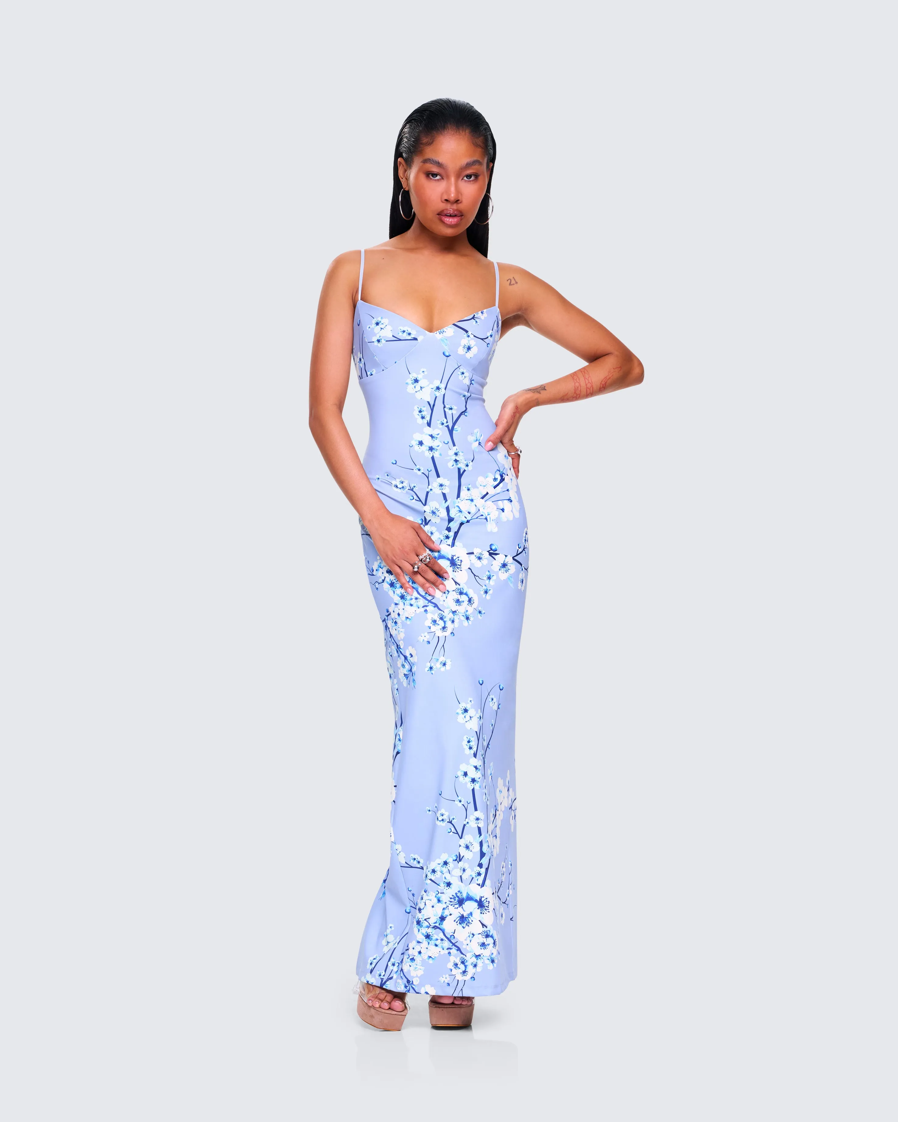 Azura Blue Floral Bodycon Maxi