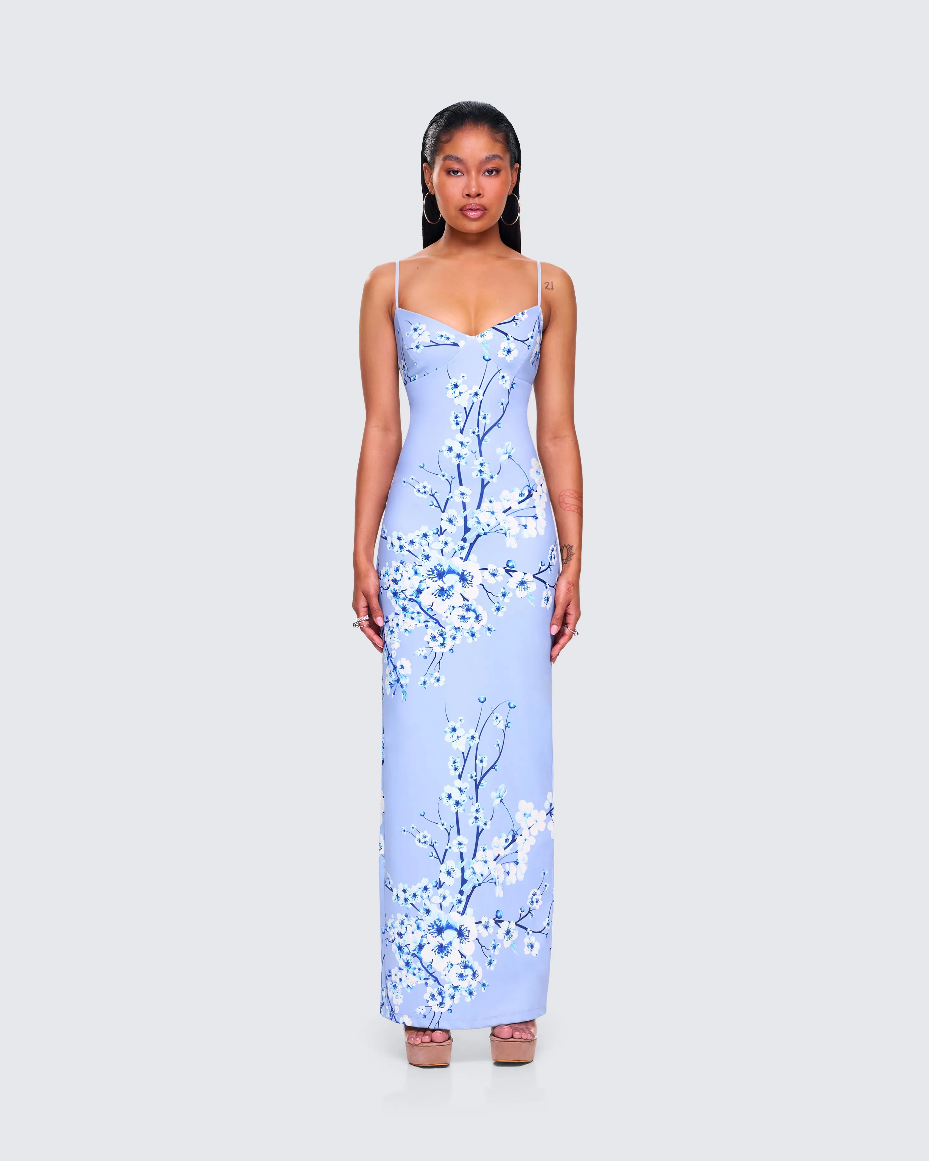 Azura Blue Floral Bodycon Maxi