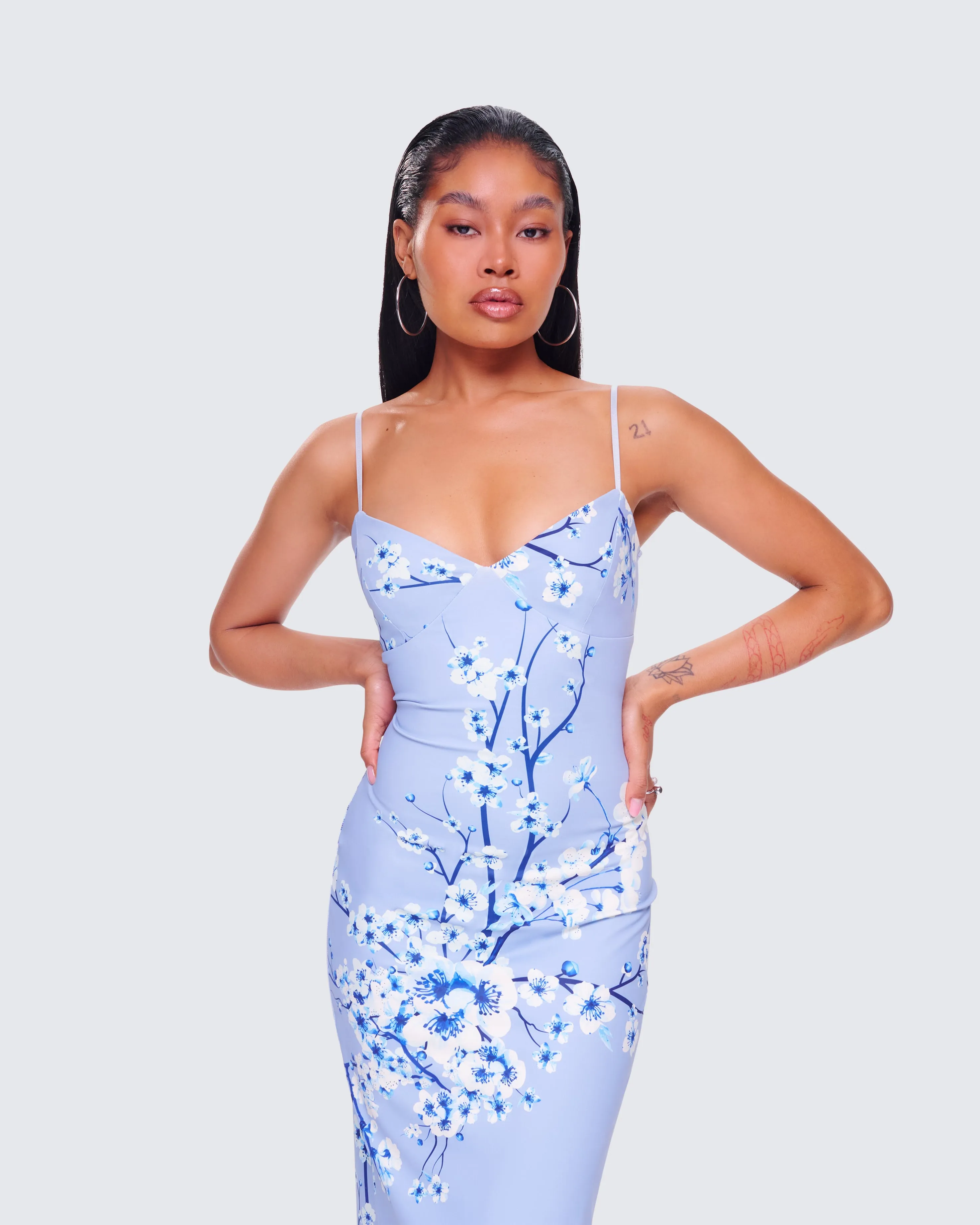 Azura Blue Floral Bodycon Maxi