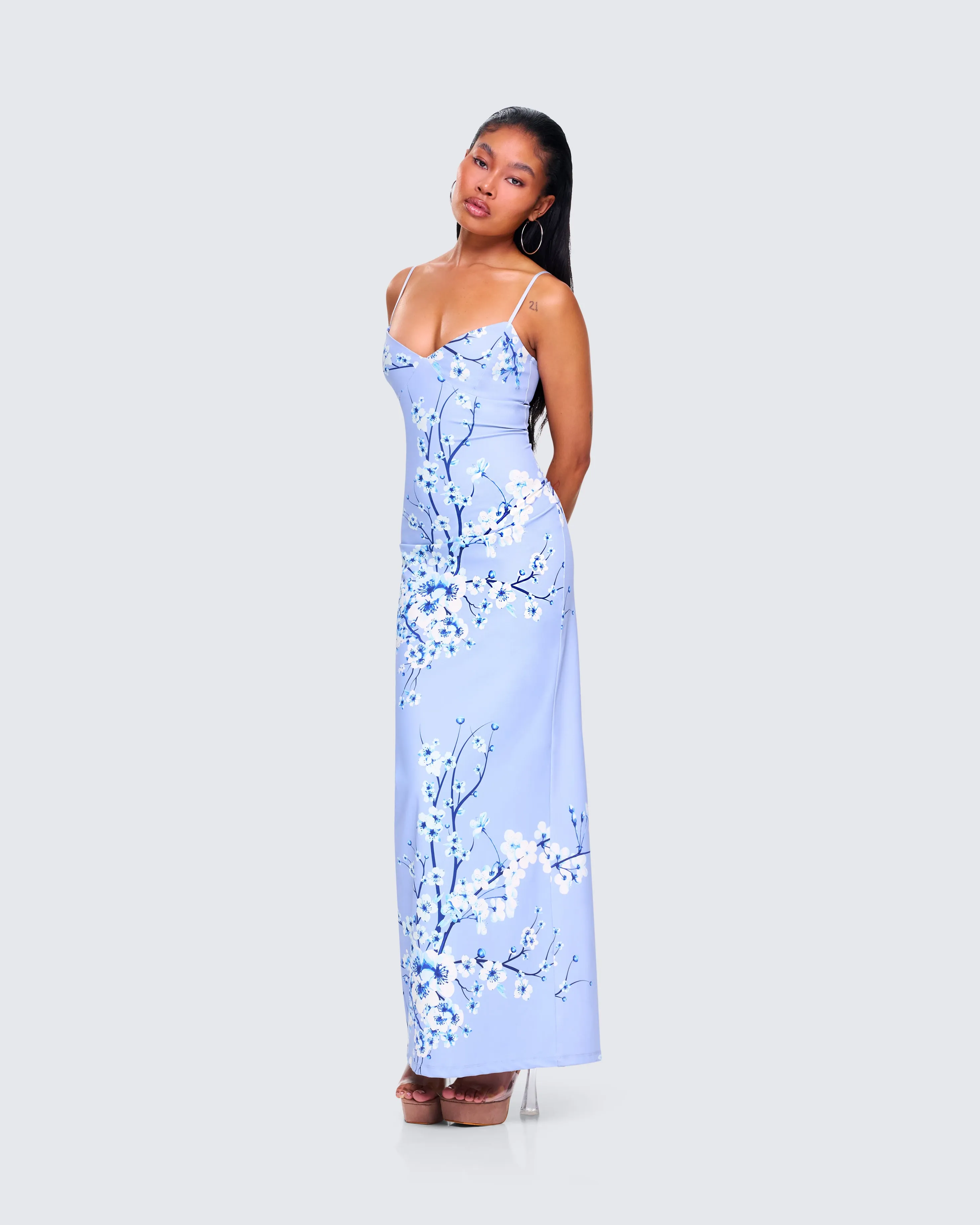 Azura Blue Floral Bodycon Maxi