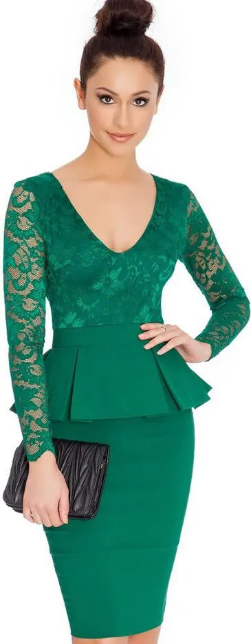 Beautiful Long Sleeve Scoop Lace Short Bodycon Dress