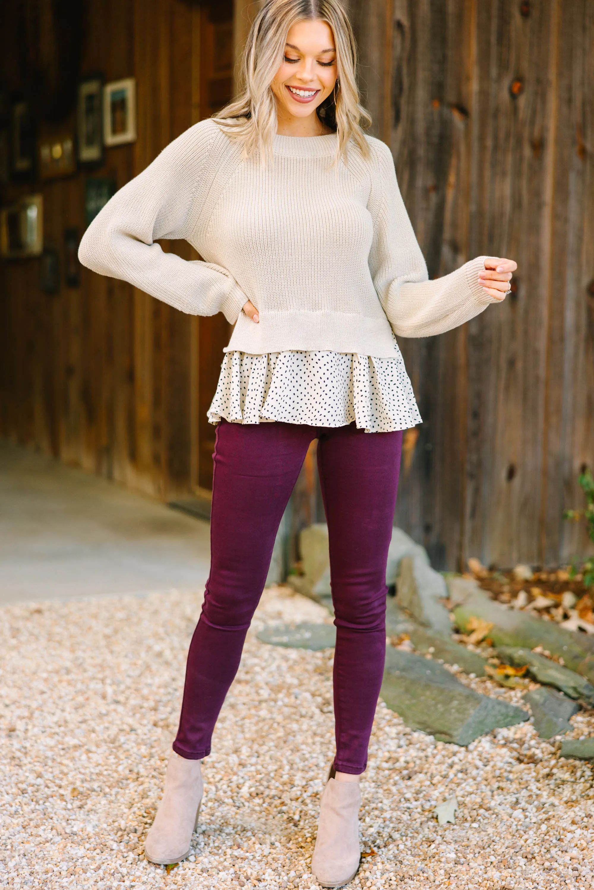 Believe It Oatmeal Brown Layered Sweater