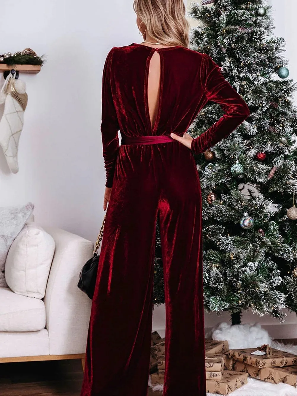 Belted Velvet Jumpsuit: Defined Silhouette