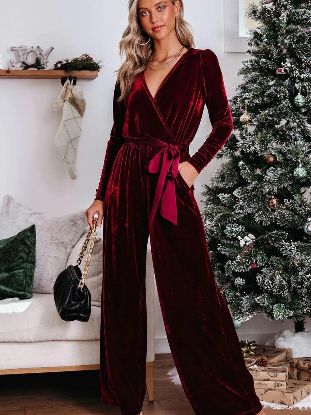 Belted Velvet Jumpsuit: Defined Silhouette