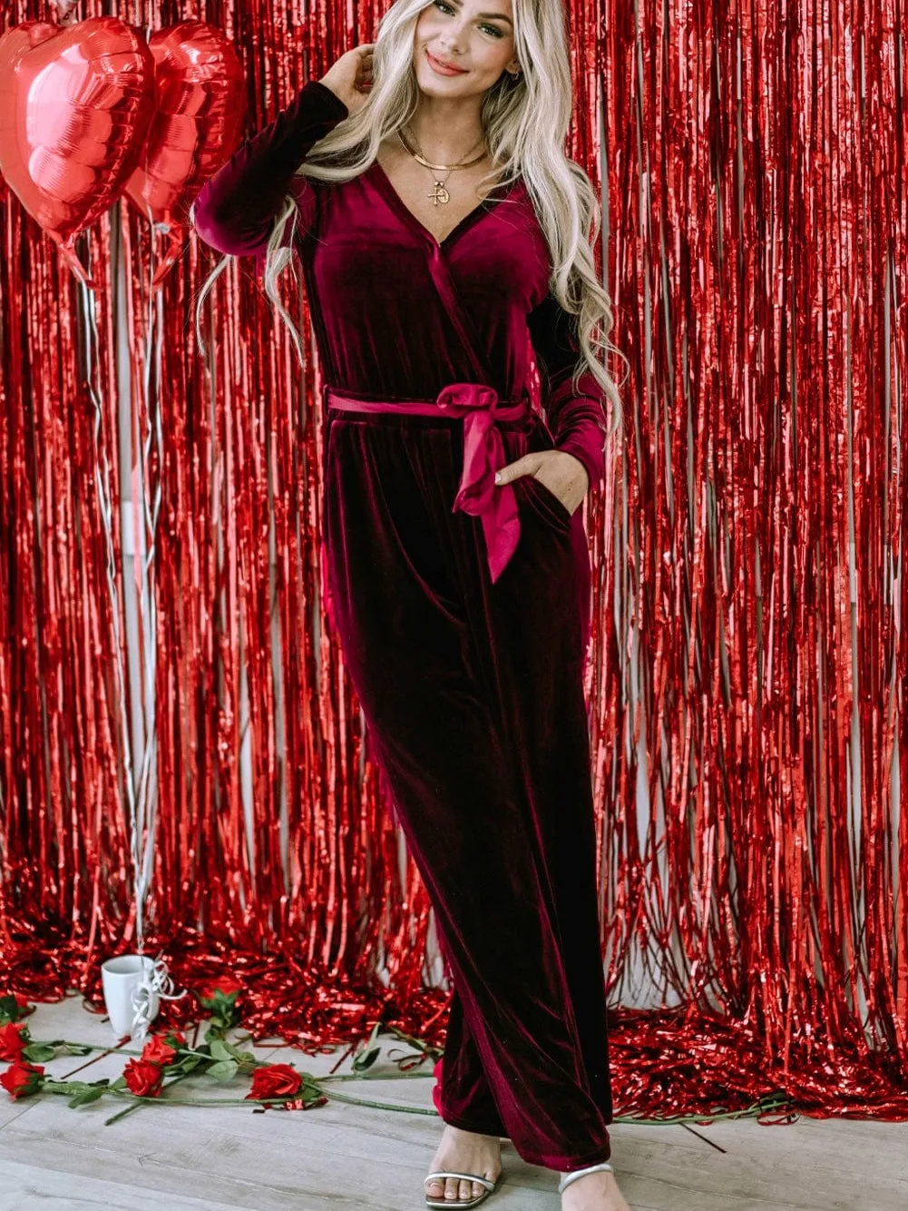 Belted Velvet Jumpsuit: Defined Silhouette