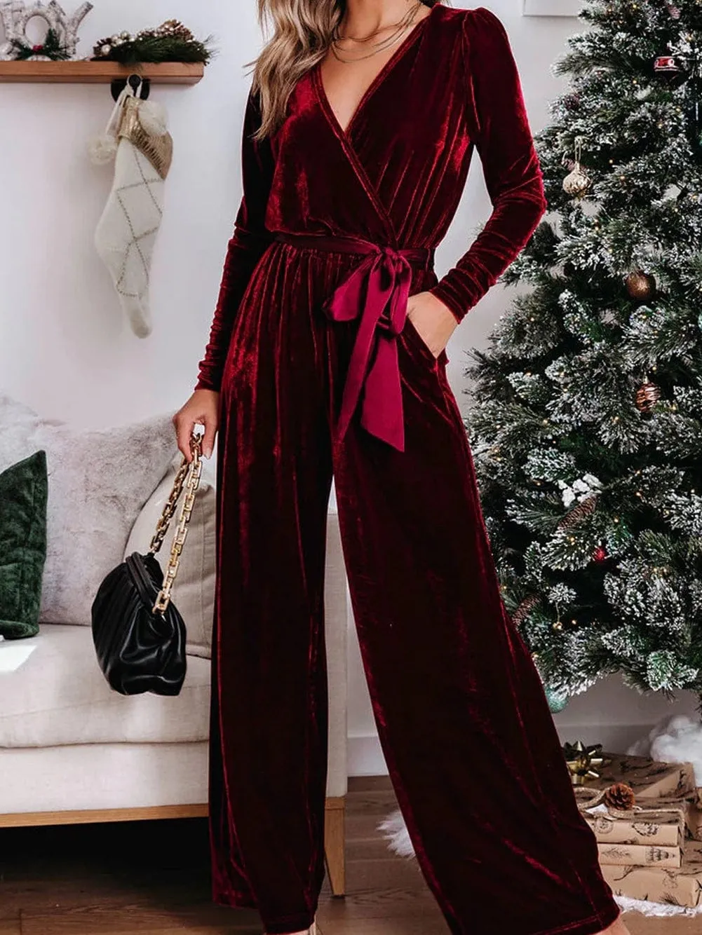 Belted Velvet Jumpsuit: Defined Silhouette