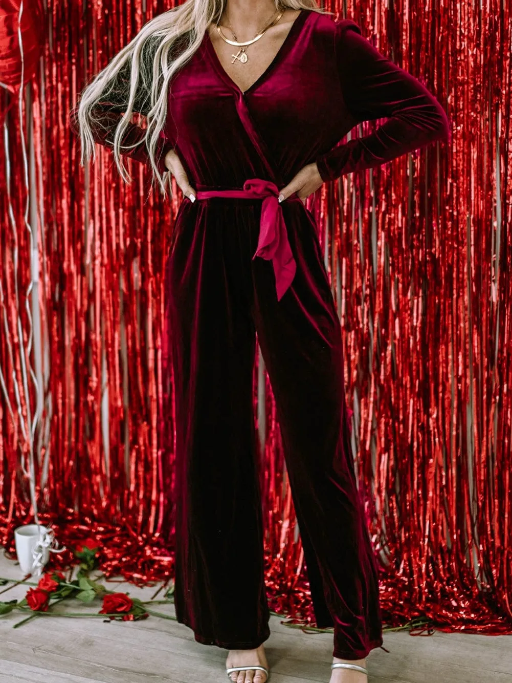 Belted Velvet Jumpsuit: Defined Silhouette