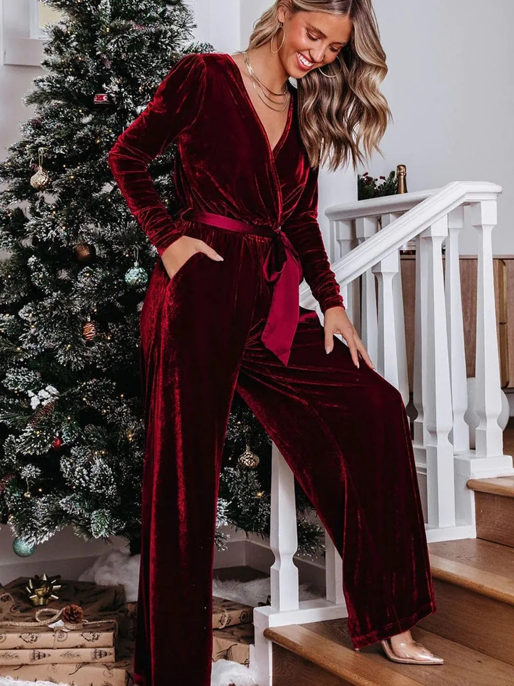 Belted Velvet Jumpsuit: Defined Silhouette