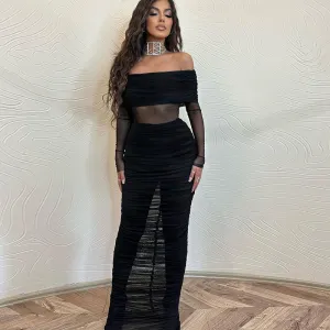 BerriesJam - Mesh Long Sleeve Bodycon Sexy Strapless Party Dress