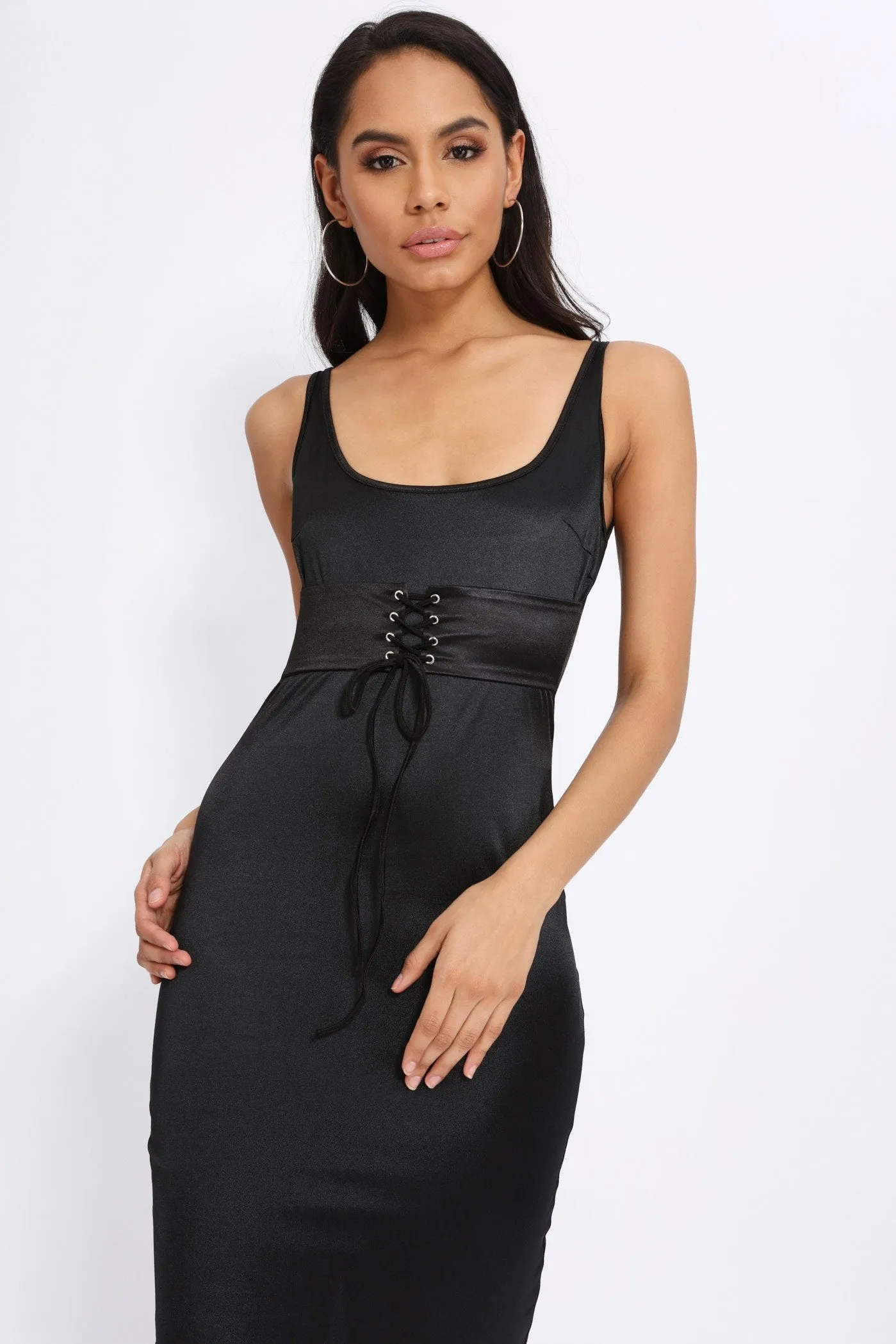 Black Corset Bodycon Midi Dress