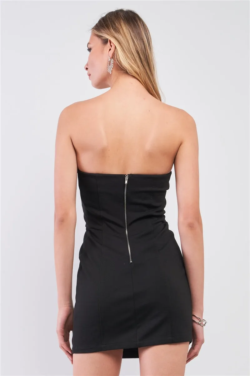 Black Faux Leather Sweetheart Neck Bodycon Mini Dress