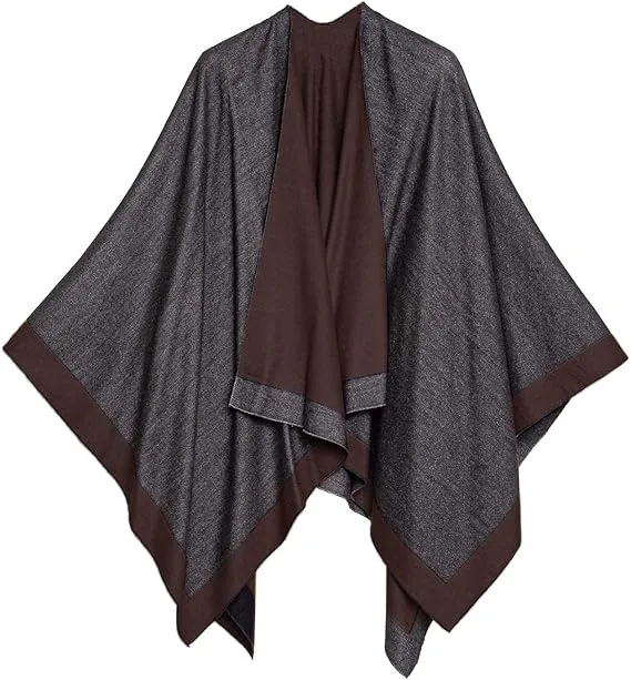 Black-Gray Luxurious Knit Sweater Poncho Cardigan