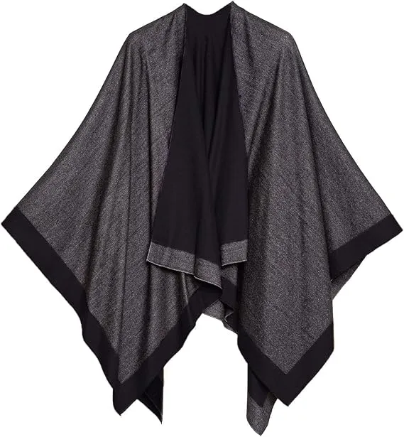 Black-Gray Luxurious Knit Sweater Poncho Cardigan