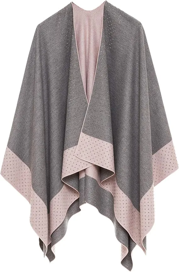 Black-Gray Luxurious Knit Sweater Poncho Cardigan