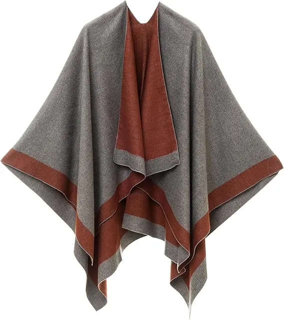 Black-Gray Luxurious Knit Sweater Poncho Cardigan