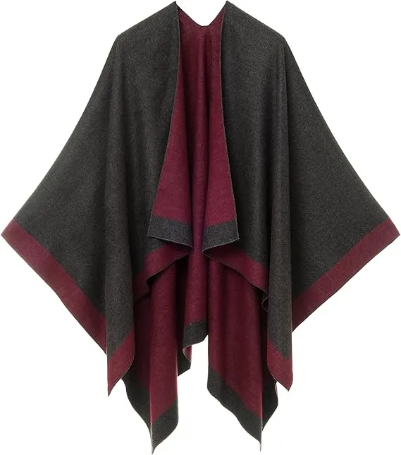 Black-Gray Luxurious Knit Sweater Poncho Cardigan