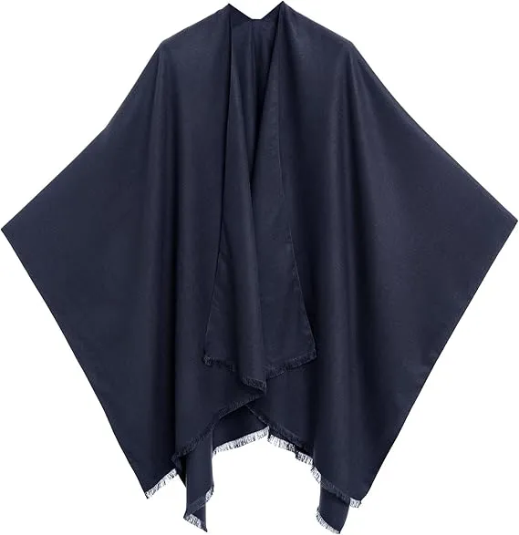 Black-Gray Luxurious Knit Sweater Poncho Cardigan